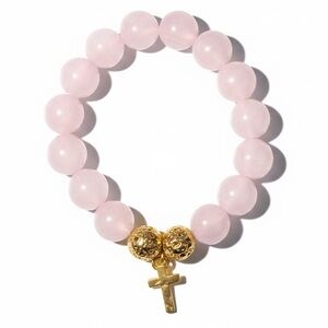 Natural Milky Quartz Beaded Bracelet - Gold Cross & Healing Stone